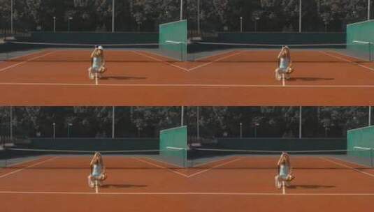 网球场摆姿势的女孩高清在线视频素材下载
