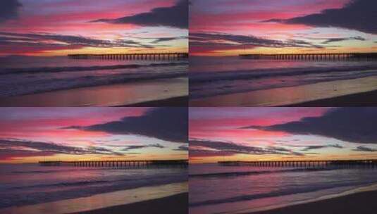 美丽的红橙色日落海岸线高清在线视频素材下载