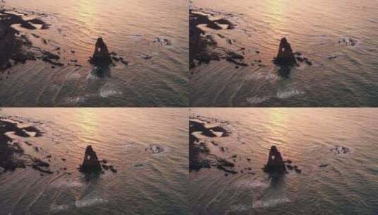 青岛石老人雕像 海边日出高清在线视频素材下载