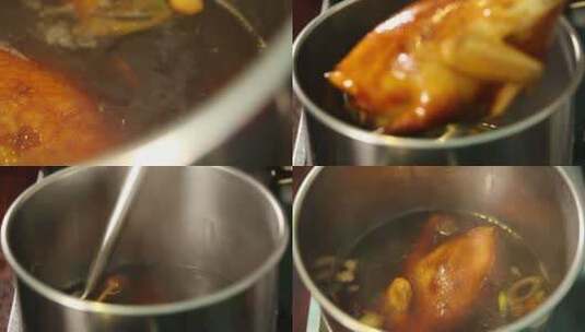 【镜头合集】大锅炖煮烧鸡熟食高清在线视频素材下载