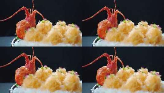 升格美食制作中餐美食一盘美味的龙虾丸子高清在线视频素材下载