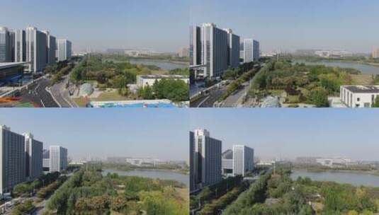 航拍郑州龙子湖金融中心高清在线视频素材下载
