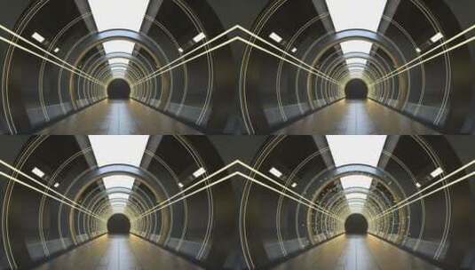 黑暗隧道内的霓虹发光线条 3D渲染高清在线视频素材下载