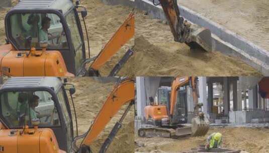 工地挖掘机施工特写高清在线视频素材下载