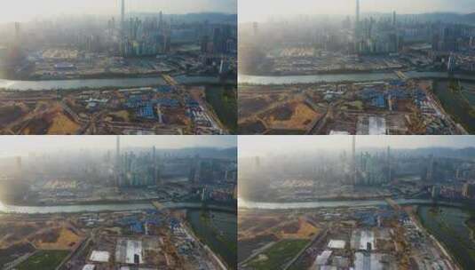 香港河套地区落马洲方舱建设4k航拍高清在线视频素材下载