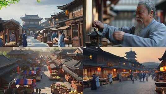 中国古代集市古代商业街唐朝明朝高清在线视频素材下载