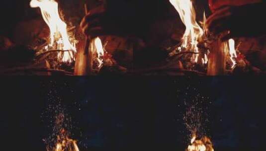 户外露营夜晚温暖篝火高清在线视频素材下载