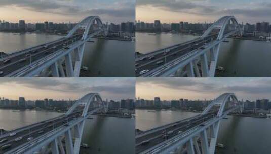 日落卢浦大桥航拍高清在线视频素材下载
