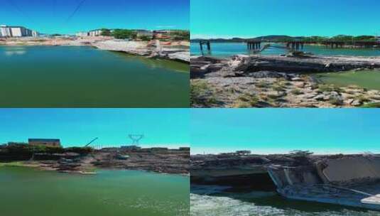 多镜头竖屏航拍桂林净瓶山桥拆卸施工高清在线视频素材下载