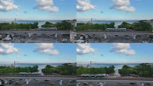 大连星海公园 201有轨电车高清在线视频素材下载