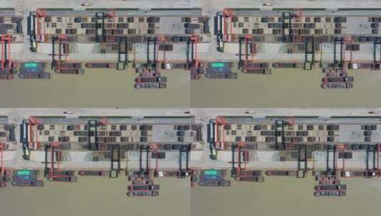 航拍繁忙的集装箱码头高清在线视频素材下载