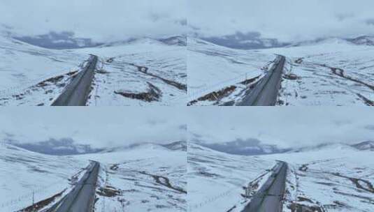 航拍青海果洛阿尼玛卿雪山与高速道路高清在线视频素材下载