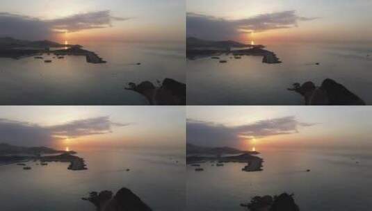 4K航拍威海成山头摩天岭夕阳--高清落日海景高清在线视频素材下载