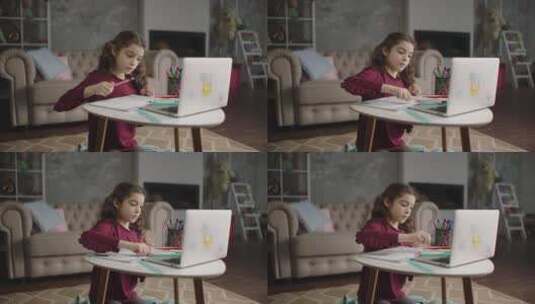 在家上网课的女孩高清在线视频素材下载