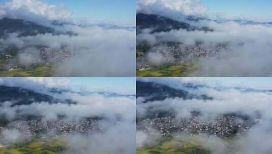 云雾中的乡村村寨高清在线视频素材下载