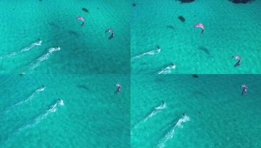 航拍两位风筝冲浪爱好者高清在线视频素材下载