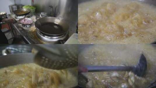 油炸牛蛙入锅焦酥高清在线视频素材下载