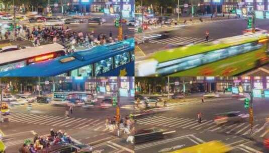 延时拍摄 十字路口的城市交通车流高清在线视频素材下载