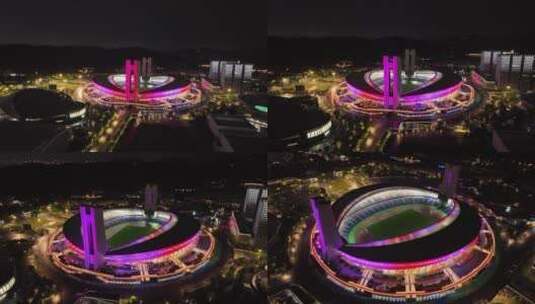 杭州黄龙体育场航拍夜景高清在线视频素材下载