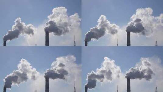 工业烟囱冒出浓烟大烟筒大气排放双碳限排高清在线视频素材下载