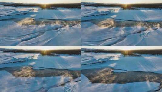 湿地雪景不冻河薄雾高清在线视频素材下载