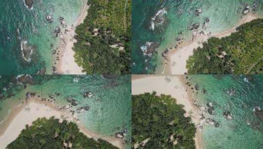 海南 文昌 淇水湾 礁石 椰树 海滩 航拍高清在线视频素材下载