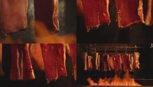 火烤五花肉-高速摄影高清在线视频素材下载