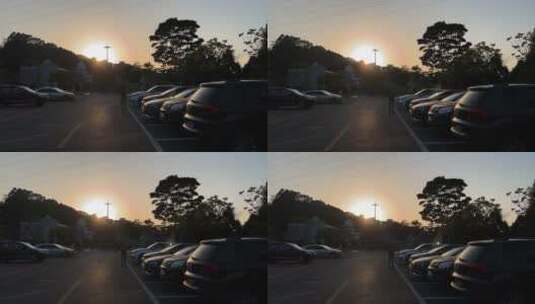 夕阳下的停车场,落日余晖高清在线视频素材下载