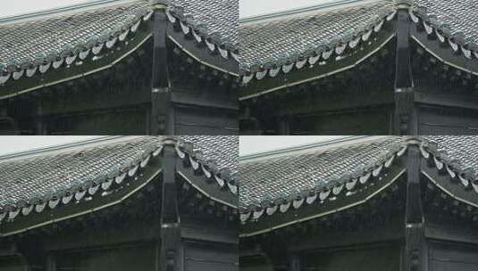 下雨古建筑青瓦片屋檐水滴石穿高清在线视频素材下载