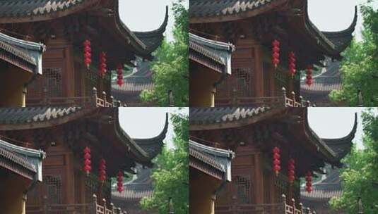 杭州下天竺 微风吹拂寺庙的灯笼高清在线视频素材下载