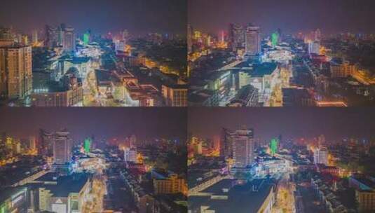 安徽合肥淮河路步行街夜景延时摄影航拍高清在线视频素材下载