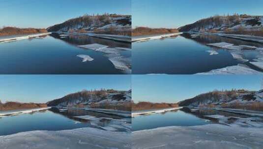 春天开河浮冰流水倒影高清在线视频素材下载