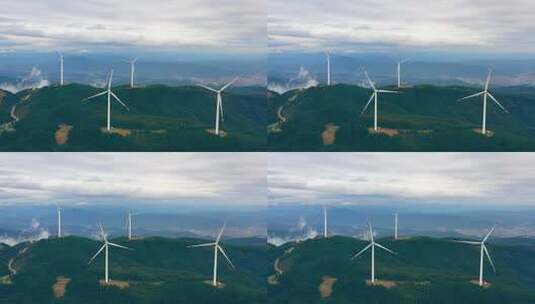 4k航拍山顶的风力发电设备实拍素材高清在线视频素材下载