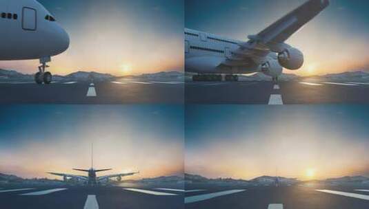 清晨客机起飞4K高清在线视频素材下载