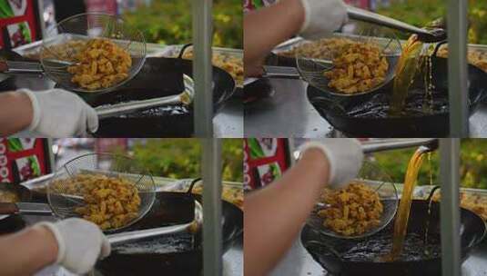 美食锅包肉 油炸高清在线视频素材下载