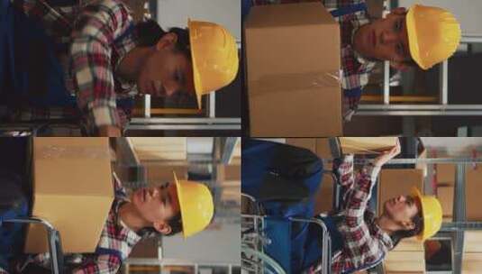 轮椅男人在仓库空间工作高清在线视频素材下载