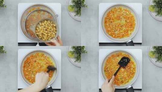 在蔬菜中加入鹰嘴豆水高清在线视频素材下载