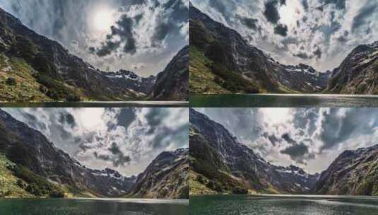 延时摄影 雪山湖面云影 自然景观高清在线视频素材下载