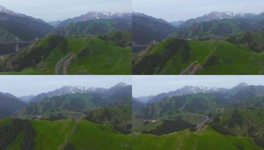 4K航拍新疆伊犁果子沟大桥自然风景高清在线视频素材下载