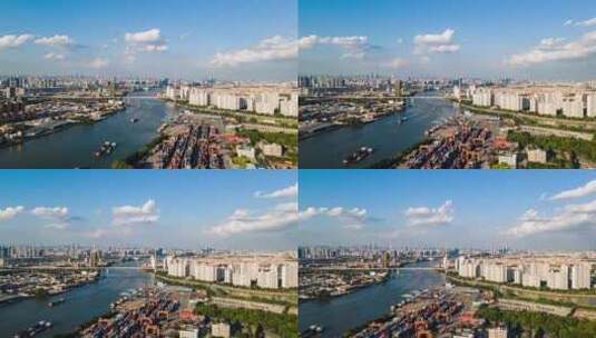 佛山南海国际货柜码头、广州圆大厦延时摄影高清在线视频素材下载