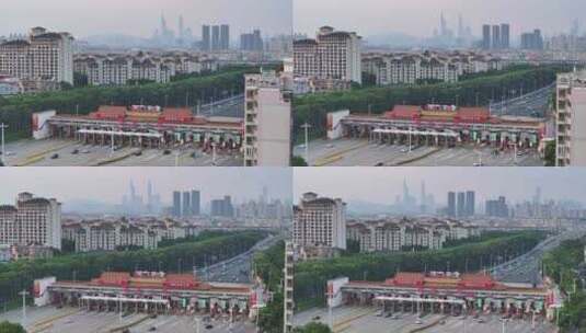 中国广东省广州市番禺大桥收费站高清在线视频素材下载
