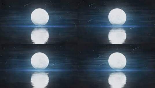 唯美大海上升月亮白月光蓝色夜空圆月花瓣高清在线视频素材下载