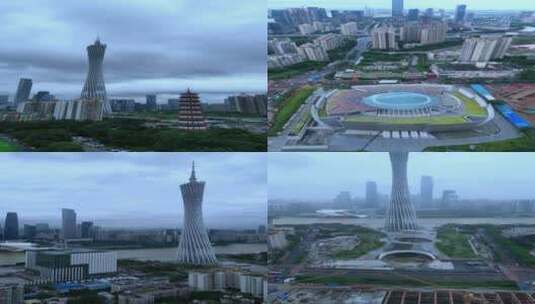 竖屏航拍广州台风天气多镜头高清在线视频素材下载