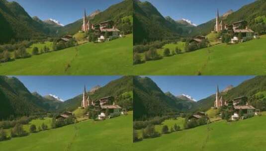 阿尔卑斯山海利根布鲁特的鸟瞰图高清在线视频素材下载