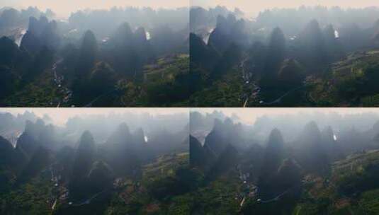 广西桂林山水 水墨画 丁达尔耶稣光高清在线视频素材下载