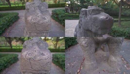 南京明孝陵景区石象路麒麟雕塑慢镜头空镜高清在线视频素材下载
