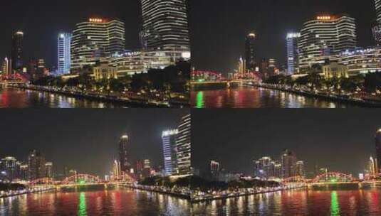 珠江夜景星寰国际商业中心解放桥高清在线视频素材下载