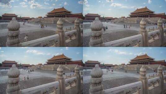 北京故宫太和殿石栏蓝天白云固定镜头延时高清在线视频素材下载