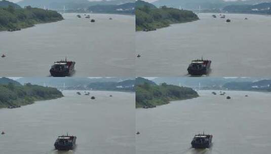 航拍广西梧州珠江西江江面货船船运高清在线视频素材下载