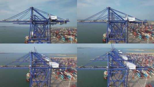 海南儋州洋浦港集装箱码头高清在线视频素材下载